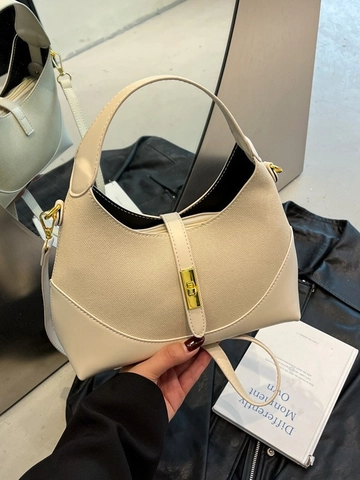 Bolso de Hombro de Cuero PU de Empalme para Mujer Vintage Color de Contraste Bolso Hobo Hebilla de Bloqueo de Metal Bolso de Mano