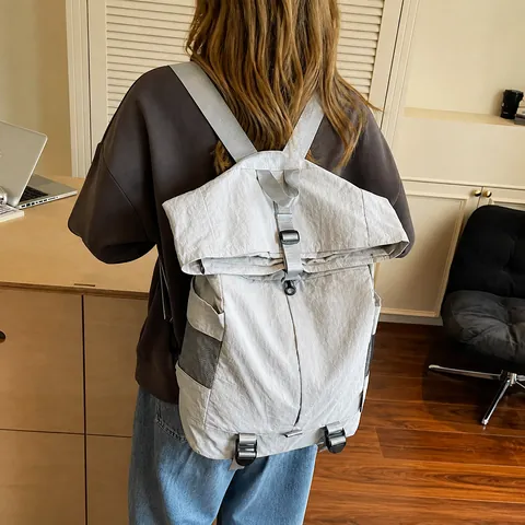 Unisex Grote Capaciteit Roll-Top Rugzak Duurzaam Nylon Messenger Bag Casual Outdoor Schooltas Voor Dames Heren Reizen