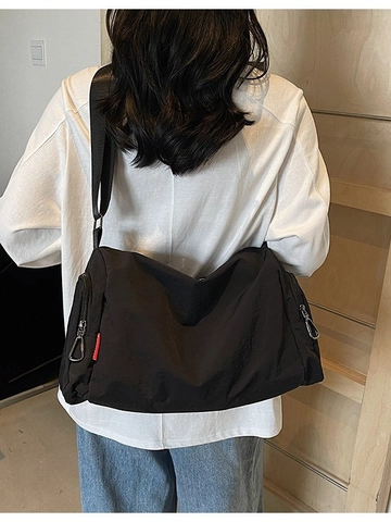Bolso Bandolera de Lona para Mujer Gran Capacidad Bolso de Hombro Casual Versátil Color Sólido Bolso de Fitness Viaje