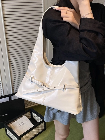 Borsa a Spalla Donna Grande Capacità in Pelle PU e Denim Vintage Hobo Tote Bag Con Cinturino a Fibbia Casual