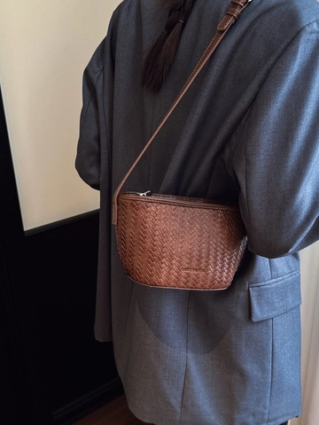 Damen Mode Geflochtene PU Leder Beuteltasche Lässige Webart Schulter Umhängetasche Vintage Stil Kleine Tasche Für Den Alltag