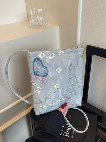 Vintage Embroidery Butterfly Flower Shoulder Bag For Women PU Leather Crossbody Phone Bag Small Pastoral Style Daily Purse