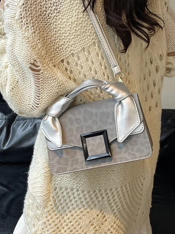 Sac Bandoulière Femme en Cuir PU Imprimé Léopard Rétro Sac à Main Carré Haut de Gamme Mode Sac Épaule Versatile