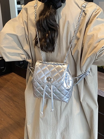 Fashion Women Quilted Mini Backpack PU Leather Chain Strap Shoulder Bag Small Rucksack With Lock Closure For Daily Travel