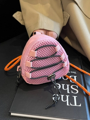 Techwear Outdoor Mini Shoulder Bag Fabric Mesh Triangle Coin Purse With Braided Rope Strap Crossbody Neck Pouch For Women