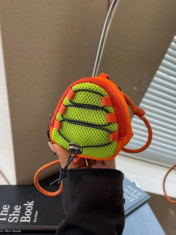 Techwear Outdoor Mini Shoulder Bag Fabric Mesh Triangle Coin Purse With Braided Rope Strap Crossbody Neck Pouch For Women