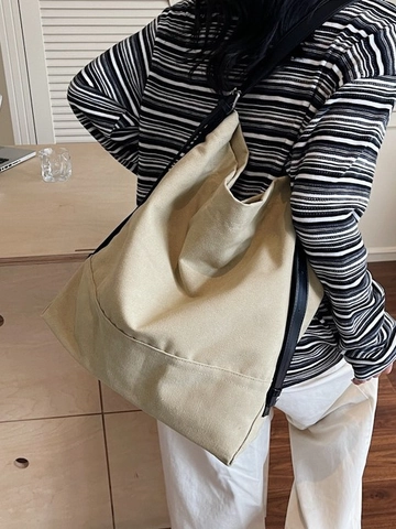 Bolso Tote de Lona de Gran Capacidad para Mujer Estilo Relajado Mensajero de Hombro Informal Bolso de Compras Minimalista