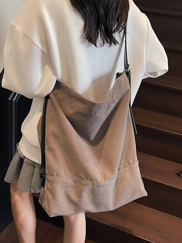 Bolso Tote de Lona de Gran Capacidad para Mujer Estilo Relajado Mensajero de Hombro Informal Bolso de Compras Minimalista