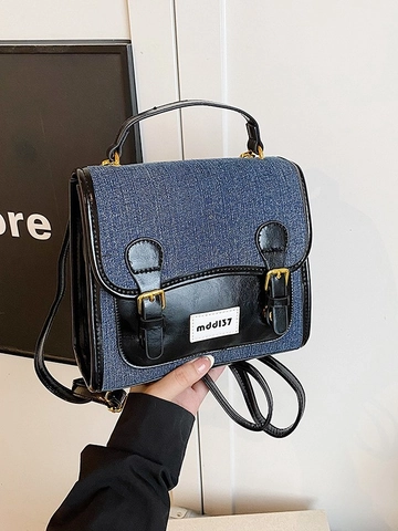 Sac à Dos Vintage en Denim Patchwork pour Femmes Sac d'École Retro pour Étudiants Avec Charme d'Ours en Peluche Main