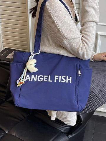 Sac Cabas en Nylon Grande Capacité pour Femmes Mode Impression de Lettres Sac à Épaule Simple Sac à Main Commuteur Léger