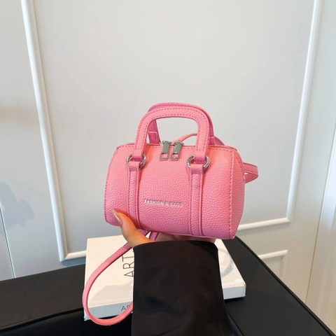 Women's Mini Boston Bag Litchi Pattern PU Leather Handheld Crossbody Shoulder Bag Fashion Letter Print Small Purse