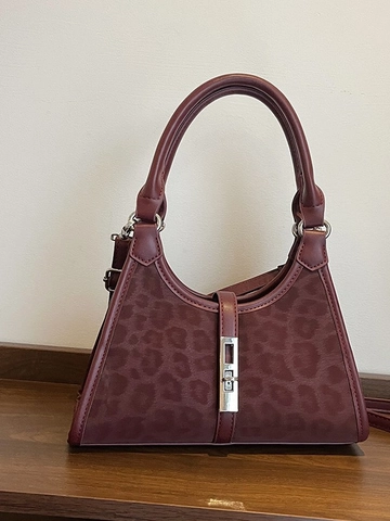 Sac Seau Imprimé Léopard Vintage pour Femmes Sac en Bandoulière en Cuir PU de Luxe avec Serrure en Métal Sac Messager Élégant