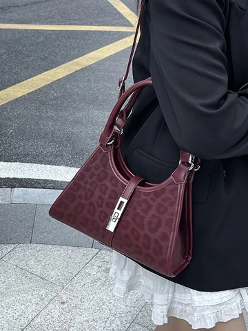 Sac Seau Imprimé Léopard Vintage pour Femmes Sac en Bandoulière en Cuir PU de Luxe avec Serrure en Métal Sac Messager Élégant
