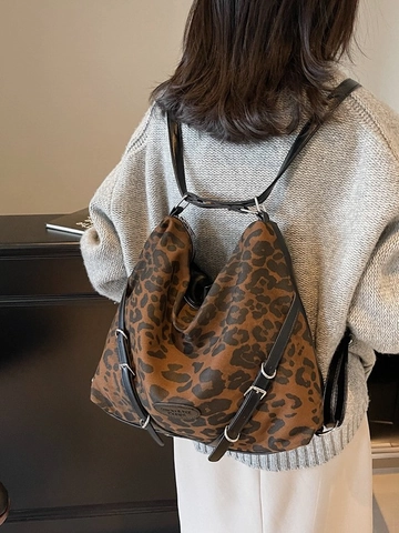 Bolso Hobo de Mujer con Estampado de Leopardo en Cuero PU Gran Capacidad Bolso de Hombro Casual Diario Bolso Tote Estilo Preppy Multifunción