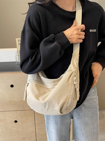 Women Large Capacity Nylon Hobo Bag Casual Versatile Dumpling Crossbody Bag With Adjustable Strap Braided Zipper Puller Shoulder Bag