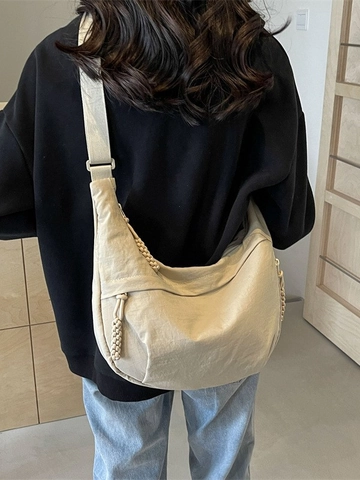 Women Large Capacity Nylon Hobo Bag Casual Versatile Dumpling Crossbody Bag With Adjustable Strap Braided Zipper Puller Shoulder Bag