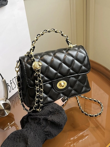 Borsa a Spalla da Donna Trapuntata a Catena in Pelle PU Borsa a Tracolla Casual Piccola Borsa Quadrata Con Chiusura a Girello