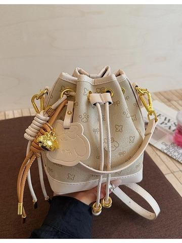 Bolso de Cubo Estampado de Cuero PU Vintage de Moda para Mujer Bolso de Bandolera con Cordón Color de Contraste Bolso de Hombro Pequeño Casual