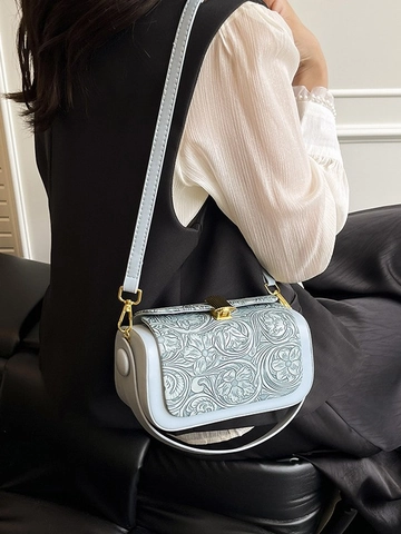 Borsa a Scatola in Pelle PU Con Fiori a Rilievo Vintage Borsa a Tracolla Quadrata Piccola da Donna Borsa a Mano retrò Moda Estate