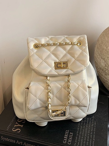 Sac à Dos Femme Matelassé Losange en Simili Cuir Sac Seau Avec Serrure en Métal Doré Chaîne Petit Sac à Dos