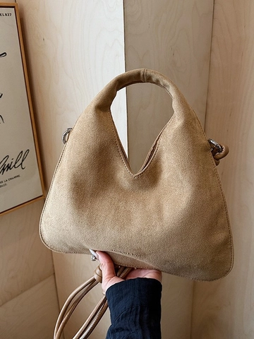 Bolso Bandolera de Gamuza para Mujer Bolso Hobo Minimalista Con Correa de Nudo Bolso de Hombro Mate Color Sólido Casual