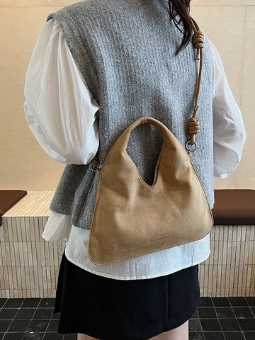 Bolso Bandolera de Gamuza para Mujer Bolso Hobo Minimalista Con Correa de Nudo Bolso de Hombro Mate Color Sólido Casual