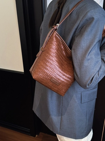 Damen Gewebte Beuteltasche Sommer Neu Vintage Geflochtene Umhängetasche Große Kapazität Crossbody Modische PU Leder Handtasche