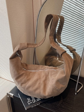 Women Large Capacity Canvas Hobo Bag Minimalist Croissant Crossbody Bag Pleated Solid Color Daily Commute Shoulder Bag