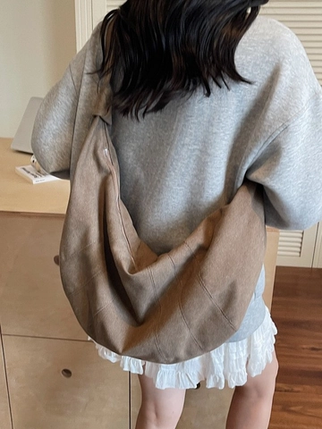 Women Large Capacity Canvas Hobo Bag Minimalist Croissant Crossbody Bag Pleated Solid Color Daily Commute Shoulder Bag