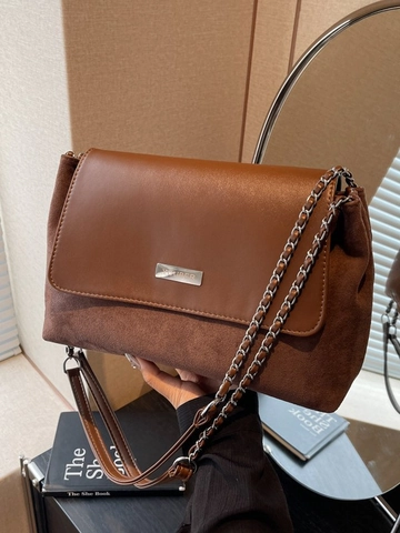 Vintage Damen Unterarmtasche Kettengurt PU Leder Wildleder Nähte Pendler Umhängetasche Schulter Kleine Quadratische Tasche Handtasche
