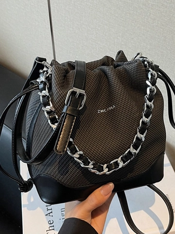 Bolso Bombonera de Bloques de Color para Mujer Lona Cuero Sintético Cordón Ajustable Bolso Bandolera Con Cadena Plateada Bolso de Mano Pequeño