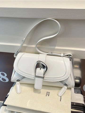 Bolso de Hombro de Cuero PU Vintage para Mujer Hebilla de Metal Grande Cremallera Decorativa Bolso de Axila Moda Retro Color Sólido