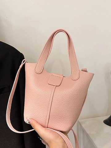 Borsa a Secchiello in Pelle PU Con Motivo Litchi da Donna Borsa a Tracolla Minimalista Tinta Unita Con Pochette per Uso Quotidiano