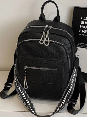 Fashion Women PU Leather Backpack Large Capacity Pebble Grain School Bag With Rhinestone Detail And Woven Strap For Daily Travel