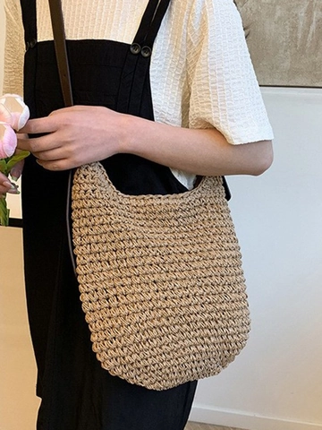 Handwoven Straw Tote Bag For Women Large Capacity Shoulder Bag Casual Summer Beach Vacation Bohemian Woven Handbag