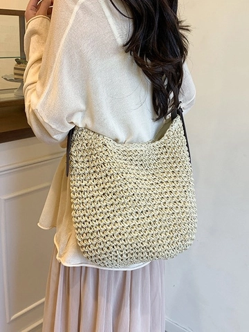Handwoven Straw Tote Bag For Women Large Capacity Shoulder Bag Casual Summer Beach Vacation Bohemian Woven Handbag
