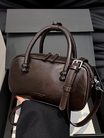 Vintage PU Leder Bowling Tasche Für Damen Retro Boston Handtasche Kleine Quadratische Umhängetasche Mit Griff