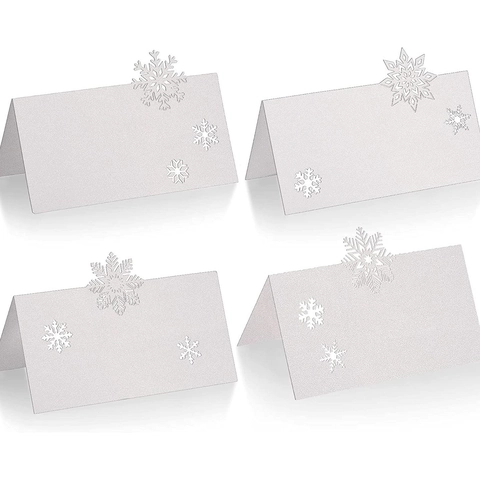 Snowflake Hollow Laser Cut Place Cards White Pearlescent Paper Table Seat Cards For Christmas Wedding Party Decoration