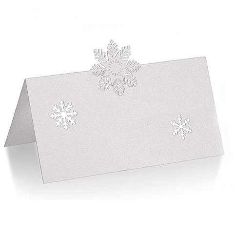 Snowflake Hollow Laser Cut Place Cards White Pearlescent Paper Table Seat Cards For Christmas Wedding Party Decoration