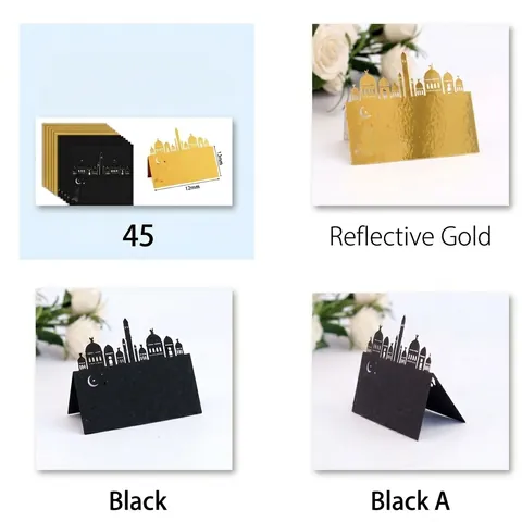 Laser Cut Mosque Ramadan Place Cards Pearlescent Paper Hollow Table Name Cards For Eid Mubarak Wedding Party Table Decoration