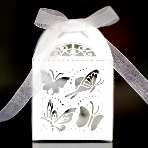 Laser Cut Butterfly Wedding Candy Box Elegant Paper Gift Box With Ribbon For Party Favor Bridal Shower Chocolate Packaging