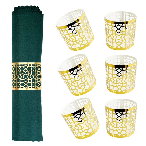 Reflective Paper Napkin Rings Laser Cut Hollow Out Geometric Pattern Napkin Holder For Wedding Party Banquet Table Decoration