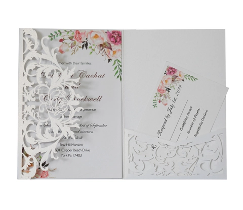 Elegant Laser Cut Rose Wedding Invitations Pearlescent Paper Hollow Cards For Engagement Bridal Shower Party Celebrations