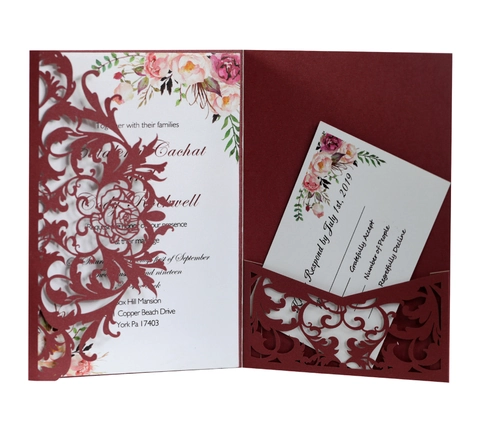 Elegant Laser Cut Rose Wedding Invitations Pearlescent Paper Hollow Cards For Engagement Bridal Shower Party Celebrations