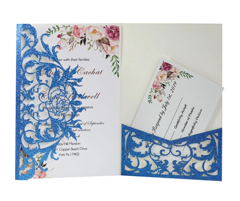 Laser Cut Rose Wedding Invitations Glitter Paper Elegant Floral Invitation Card For Bridal Shower Engagement Party Supplies