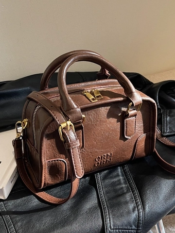 Women Retro PU Leather Boston Bag Fashion Solid Color Shoulder Crossbody Bag Minimalist Handbag Travel Zipper Closure Women Bag