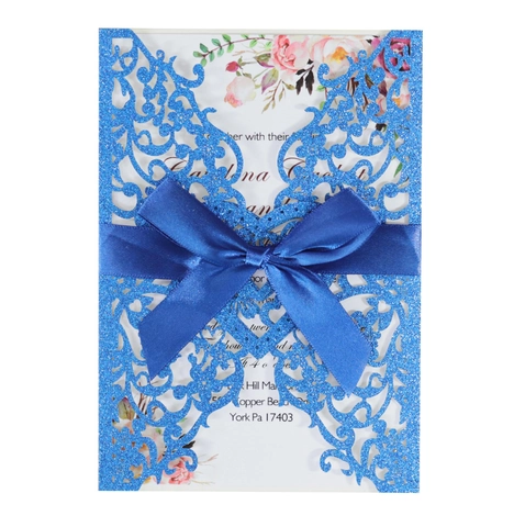 Eleganti Biglietti d'Invito per Matrimonio Taglio Laser Carta Glitterata Cuore Cavo Design Floreale per Festa di Fidanzamento
