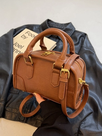 Women Retro PU Leather Boston Bag Fashion Solid Color Shoulder Crossbody Bag Minimalist Handbag Travel Zipper Closure Women Bag