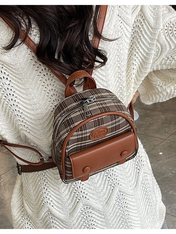 Mini Sac à Dos Rétro à Carreaux pour Femmes Mode Été Léger Petit Sac à Dos de Voyage Cuir Synthétique Tissu Sac Scolaire
