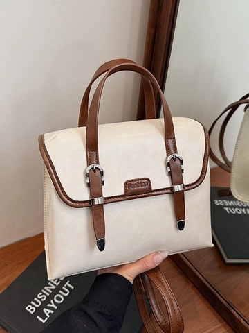 Sac à Dos en Cuir PU pour Femmes Style Britannique Vintage Grande Capacité Sac d'École Preppy Sac à Main pour Femmes